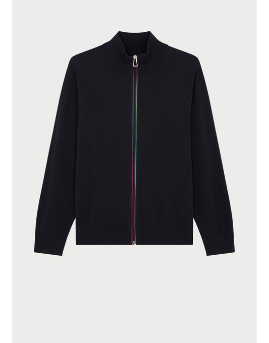 Young Ideas/Henmores - Stripe Full Zip Knitted Cardigan - 49 Navy Blue - M