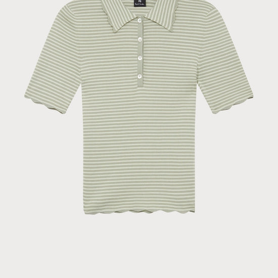 Young Ideas/Henmores - Stripe Knitted Short Sleeve Polo - 32 Green - XS