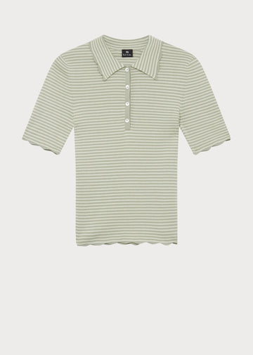 Young Ideas/Henmores - Stripe Knitted Short Sleeve Polo - 32 Green - XS