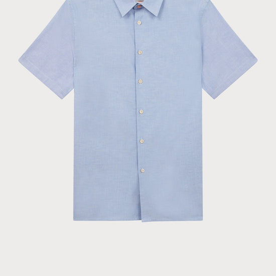 Young Ideas & Henmores - Stripe Stitch Detail Short Sleeve Shirt - 44 Light Blue - M