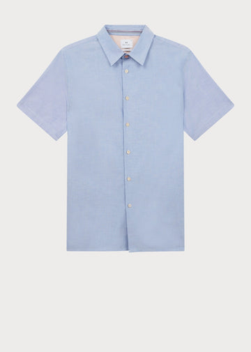 Young Ideas & Henmores - Stripe Stitch Detail Short Sleeve Shirt - 44 Light Blue - M