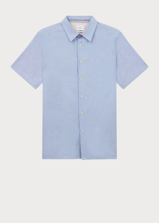 Young Ideas & Henmores - Stripe Stitch Detail Short Sleeve Shirt - 44 Light Blue - M