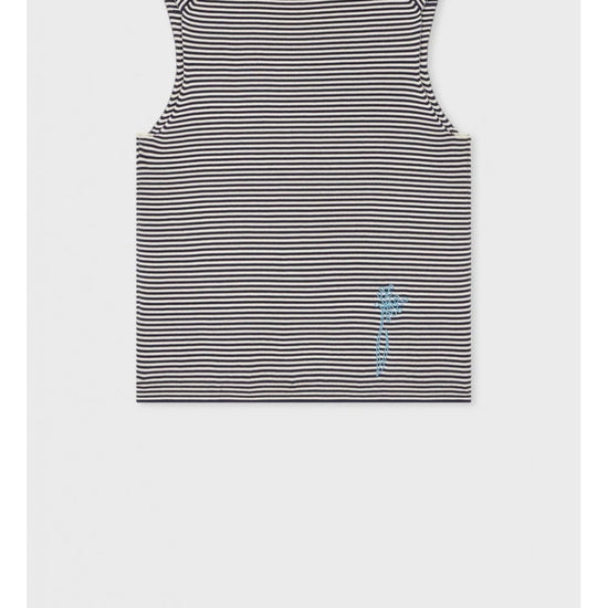 Young Ideas/Henmores - Striped Floral Drawing Detail Sleevless Top - 49 Very Dark Navy - XS