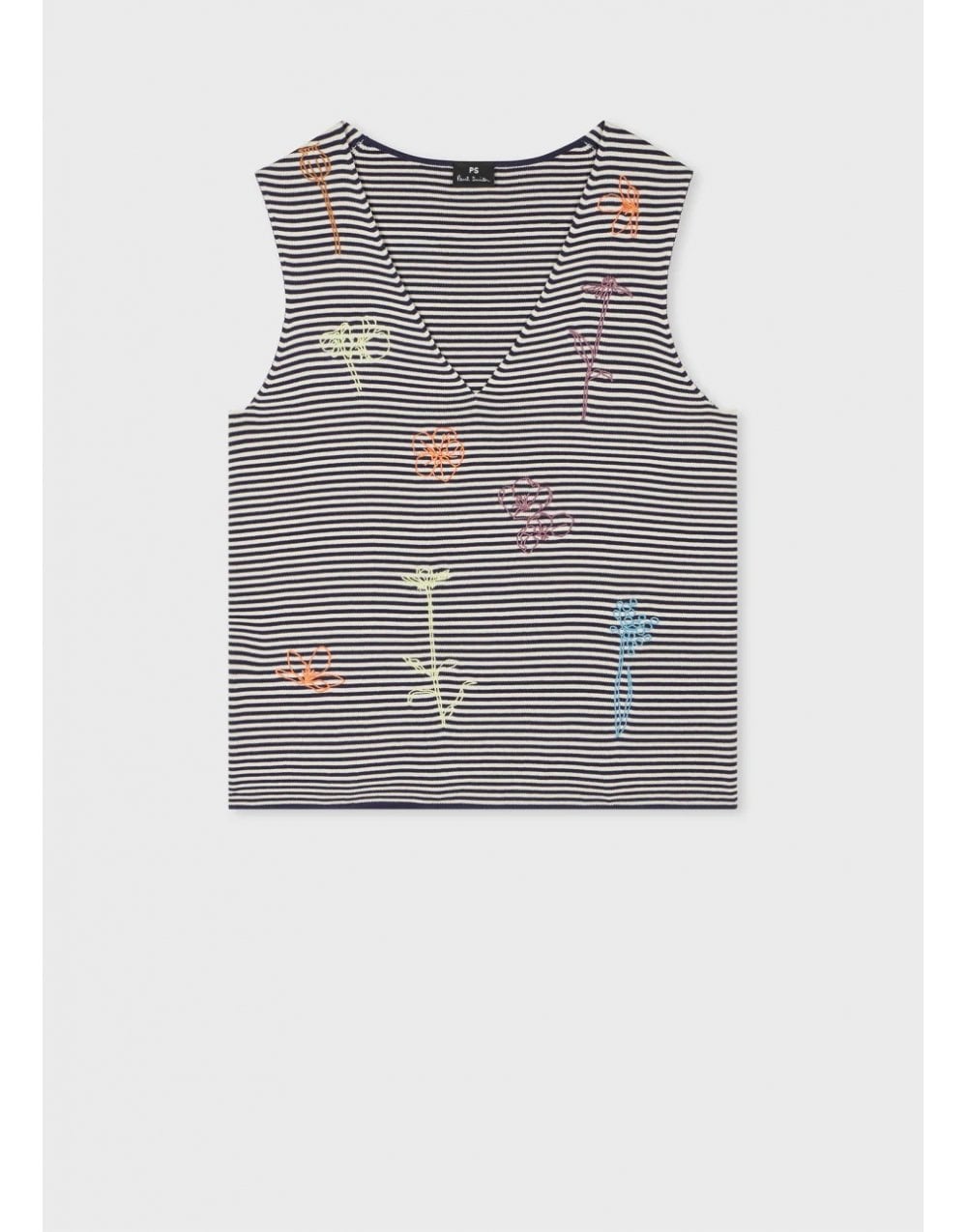 Young Ideas/Henmores - Striped Floral Drawing Detail Sleevless Top - 49 Very Dark Navy - XS