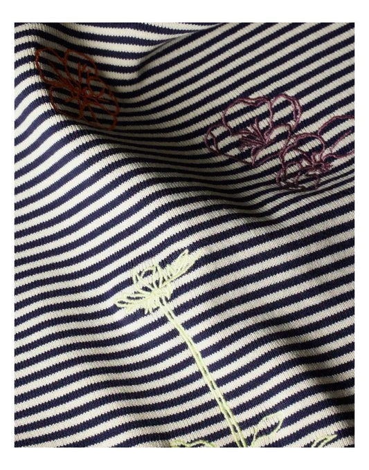 Young Ideas/Henmores - Striped Floral Drawing Detail Sleevless Top - 49 Very Dark Navy - XS