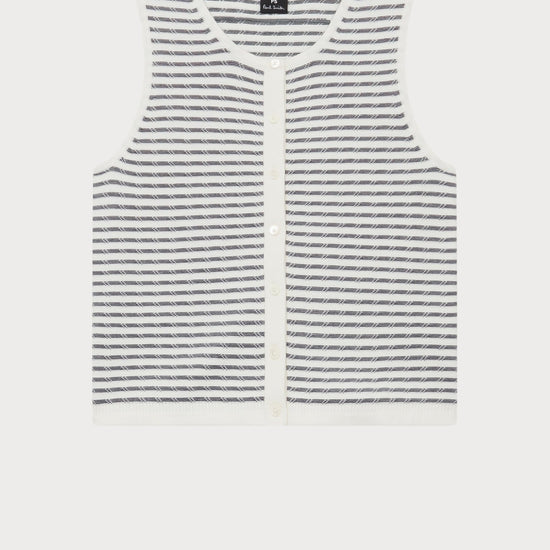 Young Ideas/Henmores - Striped Knitted Sleeveless Vest - 02 White - XS