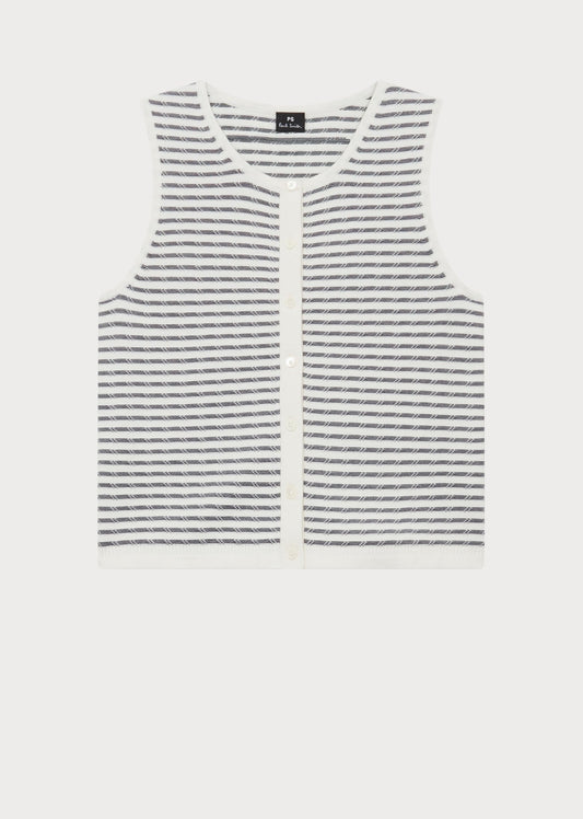 Young Ideas/Henmores - Striped Knitted Sleeveless Vest - 02 White - XS