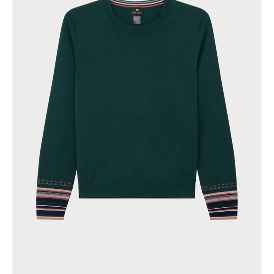 Young Ideas/Henmores - Swirl Cuff Stitch Crew Neck Jumper - 37 Forest Green - S