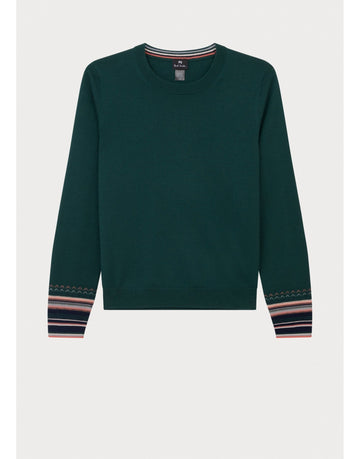 Young Ideas/Henmores - Swirl Cuff Stitch Crew Neck Jumper - 37 Forest Green - S