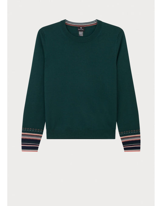 Young Ideas/Henmores - Swirl Cuff Stitch Crew Neck Jumper - 37 Forest Green - S