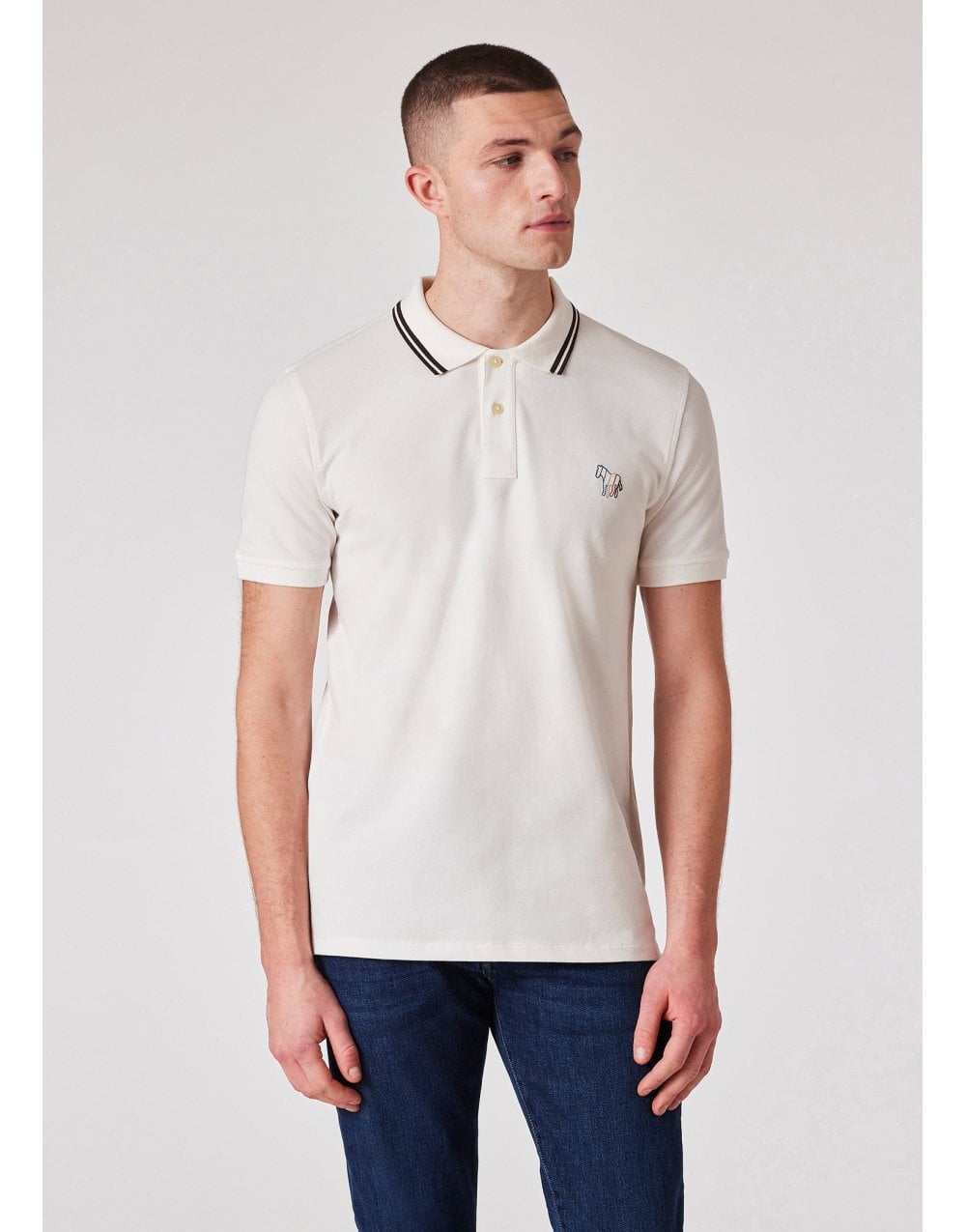 Young Ideas/Henmores - Zebra Embroidered Regular Fit Polo Shirt - 02A Off White - M