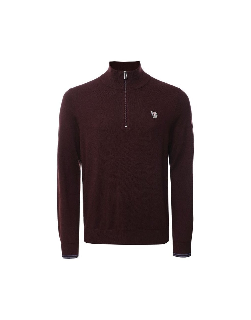 Young Ideas/Henmores - Zebra Quarter Zip Ribbed Neck Sweater - 29 Dark Red - M