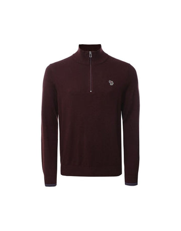 Young Ideas/Henmores - Zebra Quarter Zip Ribbed Neck Sweater - 29 Dark Red - M