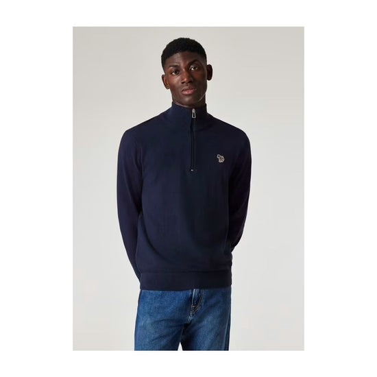 Young Ideas/Henmores - Zebra Quarter Zip Ribbed Neck Sweater - 29 Dark Red - M