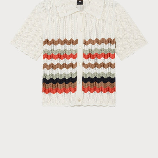 Young Ideas/Henmores - Zig Zag Stripe Knitted Short Sleeve Shirt - 02 White - XS