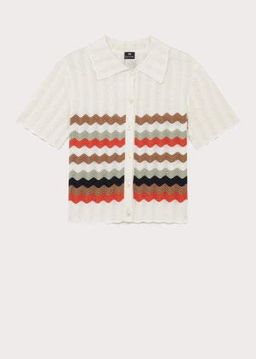 Young Ideas/Henmores - Zig Zag Stripe Knitted Short Sleeve Shirt - 02 White - XS