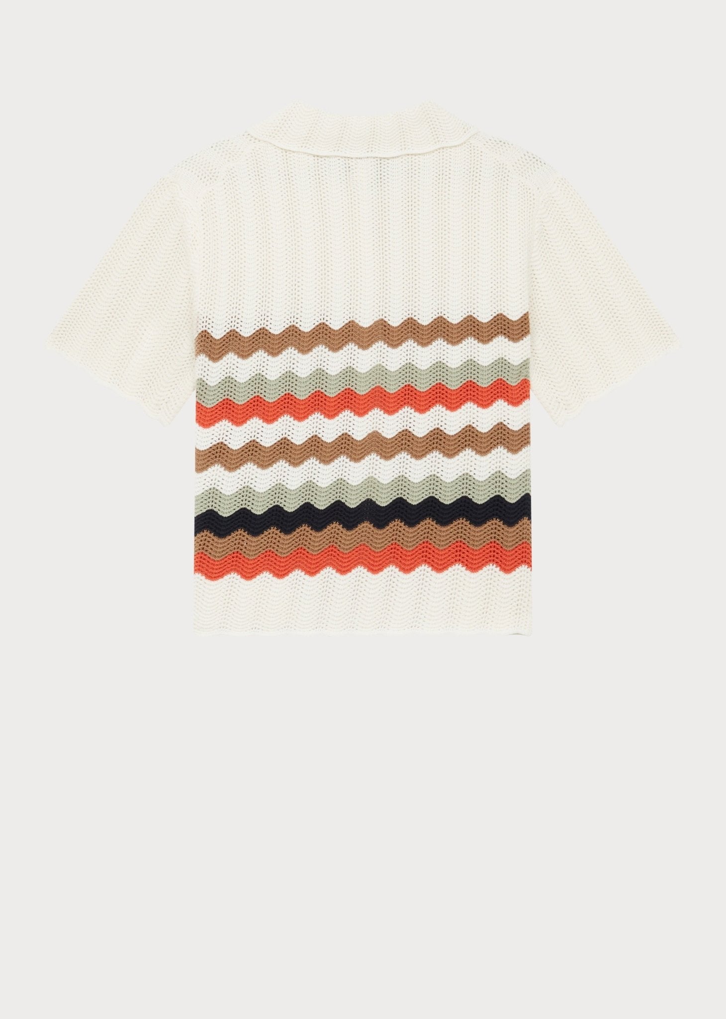 Young Ideas/Henmores - Zig Zag Stripe Knitted Short Sleeve Shirt - 02 White - XS