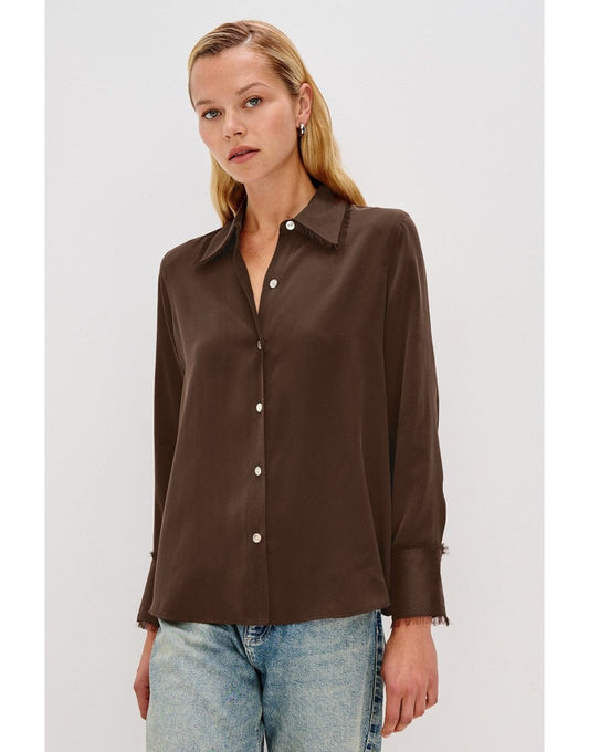 Young Ideas/Henmores - Abbey Silk Frayed Detail Shirt - Espresso - S