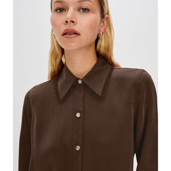 Young Ideas/Henmores - Abbey Silk Frayed Detail Shirt - Espresso - S