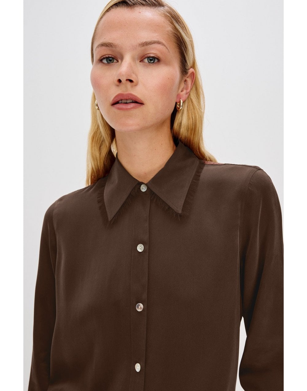 Young Ideas/Henmores - Abbey Silk Frayed Detail Shirt - Espresso - S