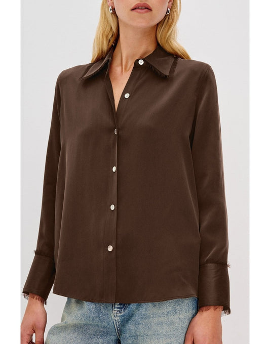 Young Ideas/Henmores - Abbey Silk Frayed Detail Shirt - Espresso - S