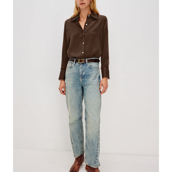 Young Ideas/Henmores - Abbey Silk Frayed Detail Shirt - Espresso - S