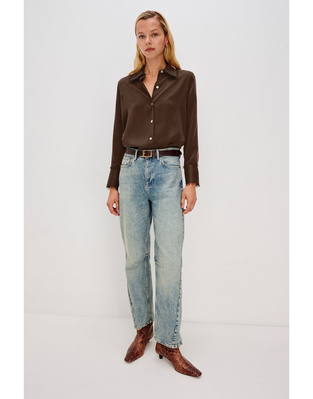 Young Ideas/Henmores - Abbey Silk Frayed Detail Shirt - Espresso - S