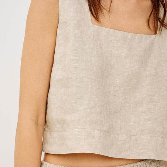 Young Ideas/Henmores - Akira Square Neck Linen Top - Heathered Flax - XS