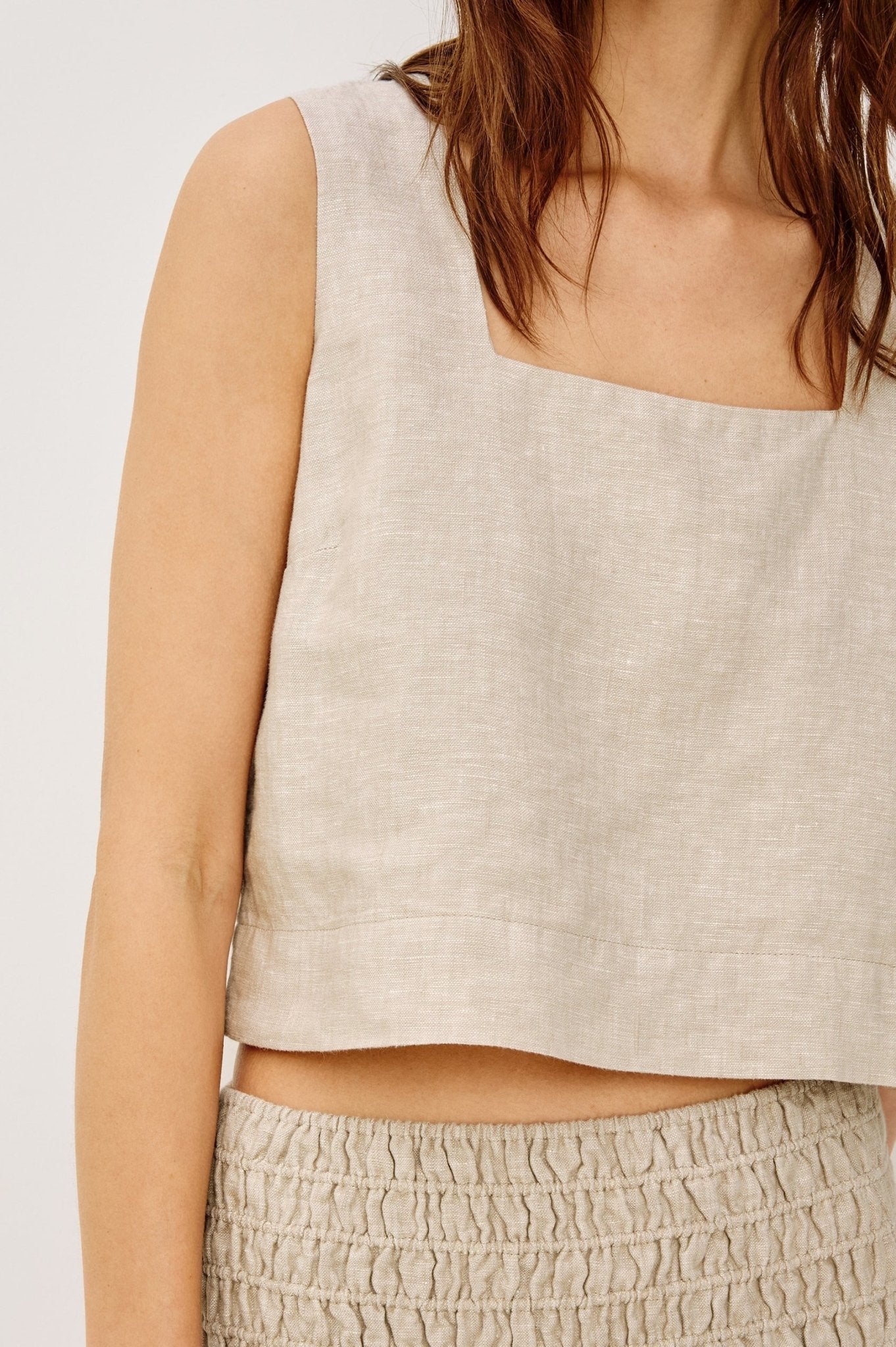 Young Ideas/Henmores - Akira Square Neck Linen Top - Heathered Flax - XS