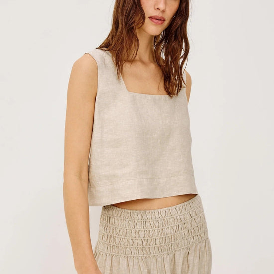 Young Ideas/Henmores - Akira Square Neck Linen Top - Heathered Flax - XS