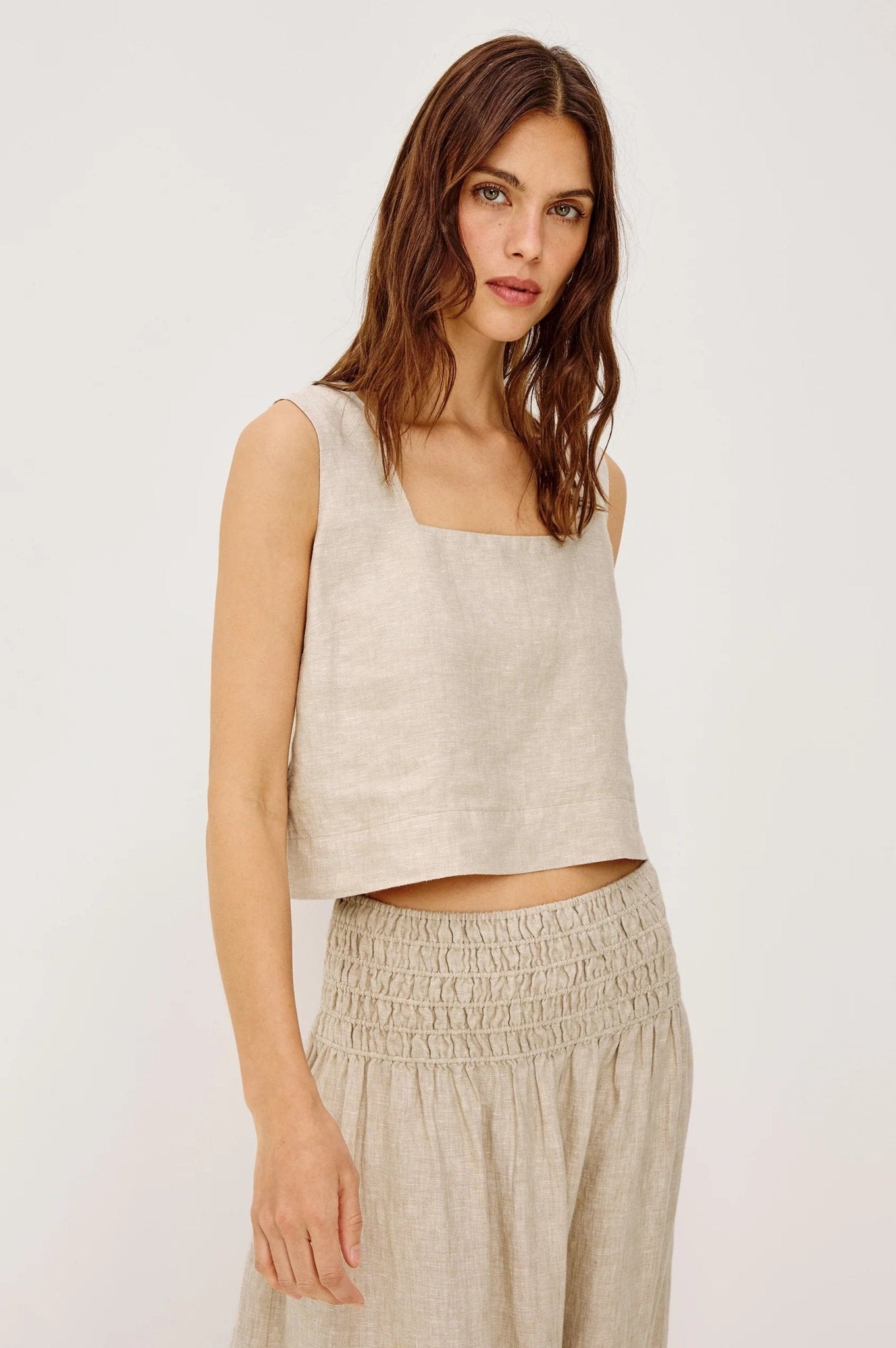 Young Ideas/Henmores - Akira Square Neck Linen Top - Heathered Flax - XS