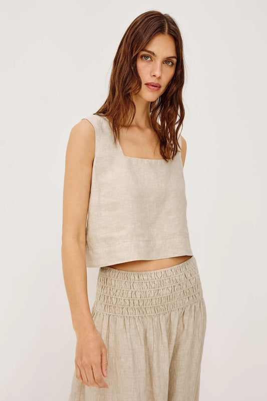 Young Ideas/Henmores - Akira Square Neck Linen Top - Heathered Flax - XS