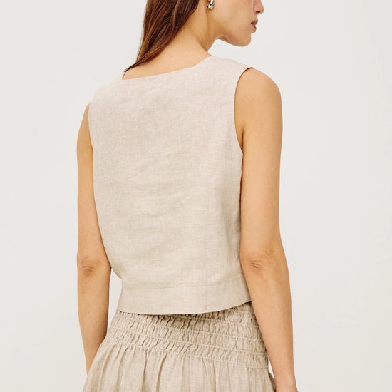 Young Ideas/Henmores - Akira Square Neck Linen Top - Heathered Flax - XS