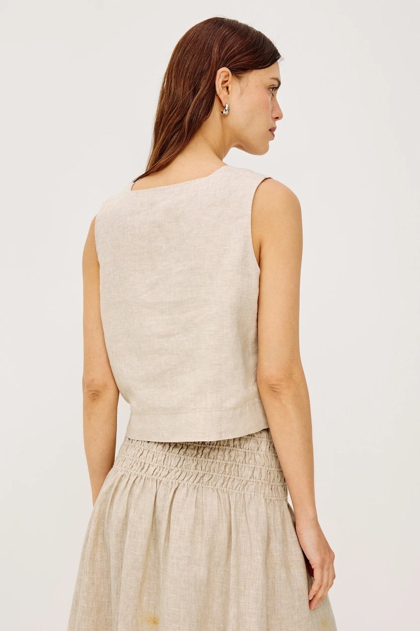 Young Ideas/Henmores - Akira Square Neck Linen Top - Heathered Flax - XS