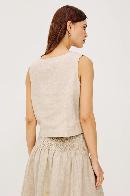 Young Ideas/Henmores - Akira Square Neck Linen Top - Heathered Flax - XS