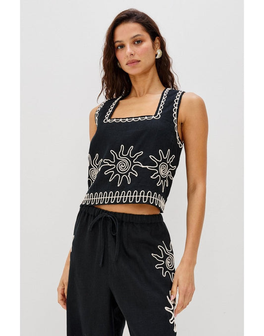 Young Ideas/Henmores - Akira Square Neck Sun Cropped Top - Black - S