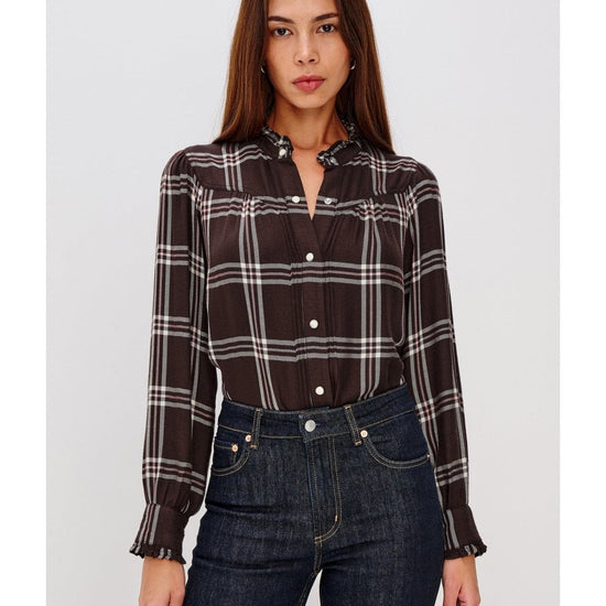 Young Ideas/Henmores - Alanna Check Ruched Yoke Shirt - Chocolate Napoleon - XS