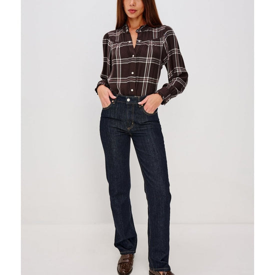 Young Ideas/Henmores - Alanna Check Ruched Yoke Shirt - Chocolate Napoleon - XS