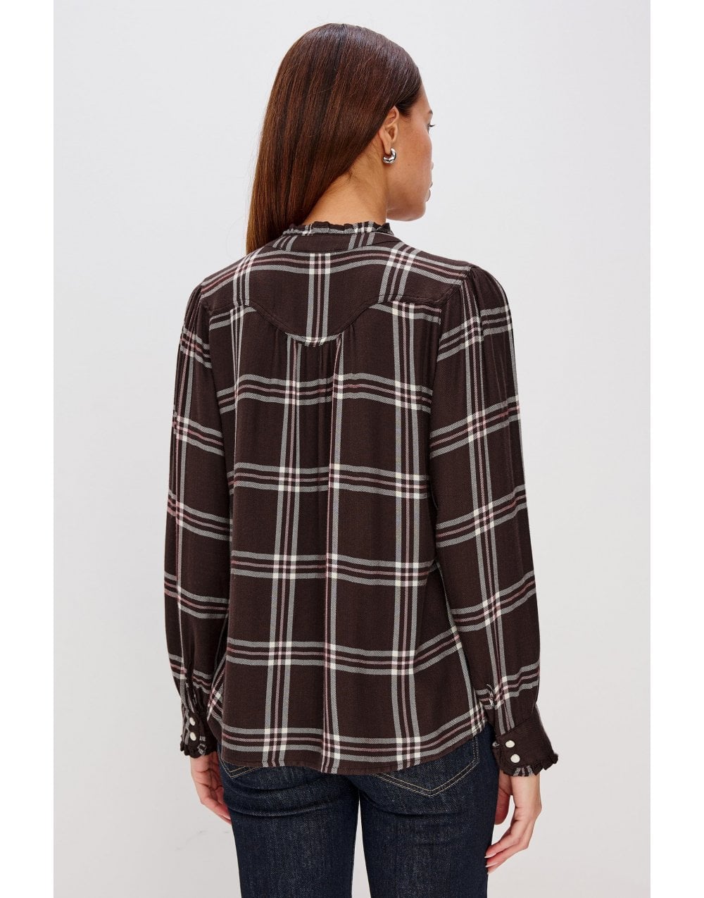 Young Ideas/Henmores - Alanna Check Ruched Yoke Shirt - Chocolate Napoleon - XS