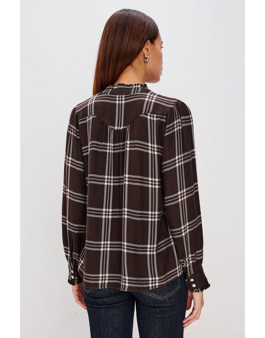 Young Ideas/Henmores - Alanna Check Ruched Yoke Shirt - Chocolate Napoleon - XS