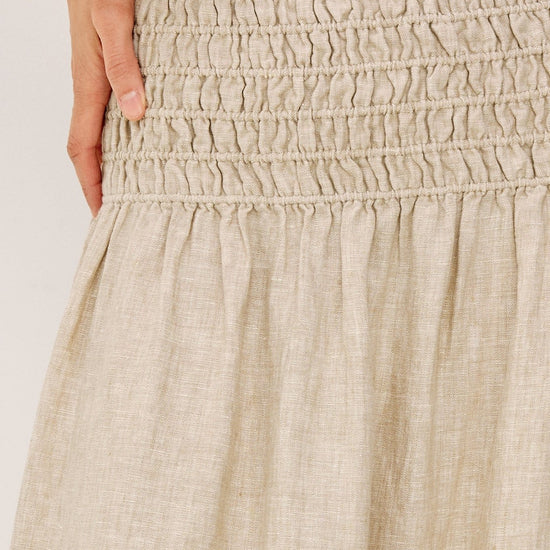 Young Ideas/Henmores - Alessa Ruched Waist Linen Midi Skirt - Heathered Flax - XS