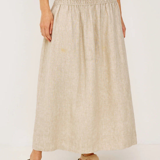 Young Ideas/Henmores - Alessa Ruched Waist Linen Midi Skirt - Heathered Flax - XS