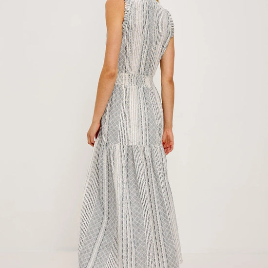 Young Ideas/Henmores - Alessi Striped Eyelet Sleevless Midi Dress - White/Blue - S