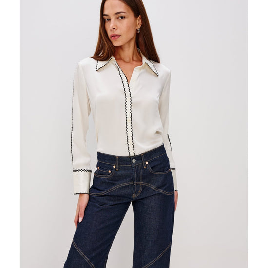 Young Ideas/Henmores - Aloise Contrast Scallop Placket Shirt - ivory - XS