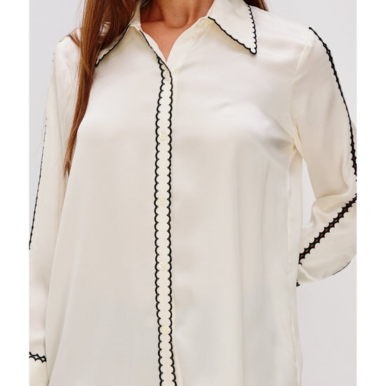 Young Ideas/Henmores - Aloise Contrast Scallop Placket Shirt - ivory - XS