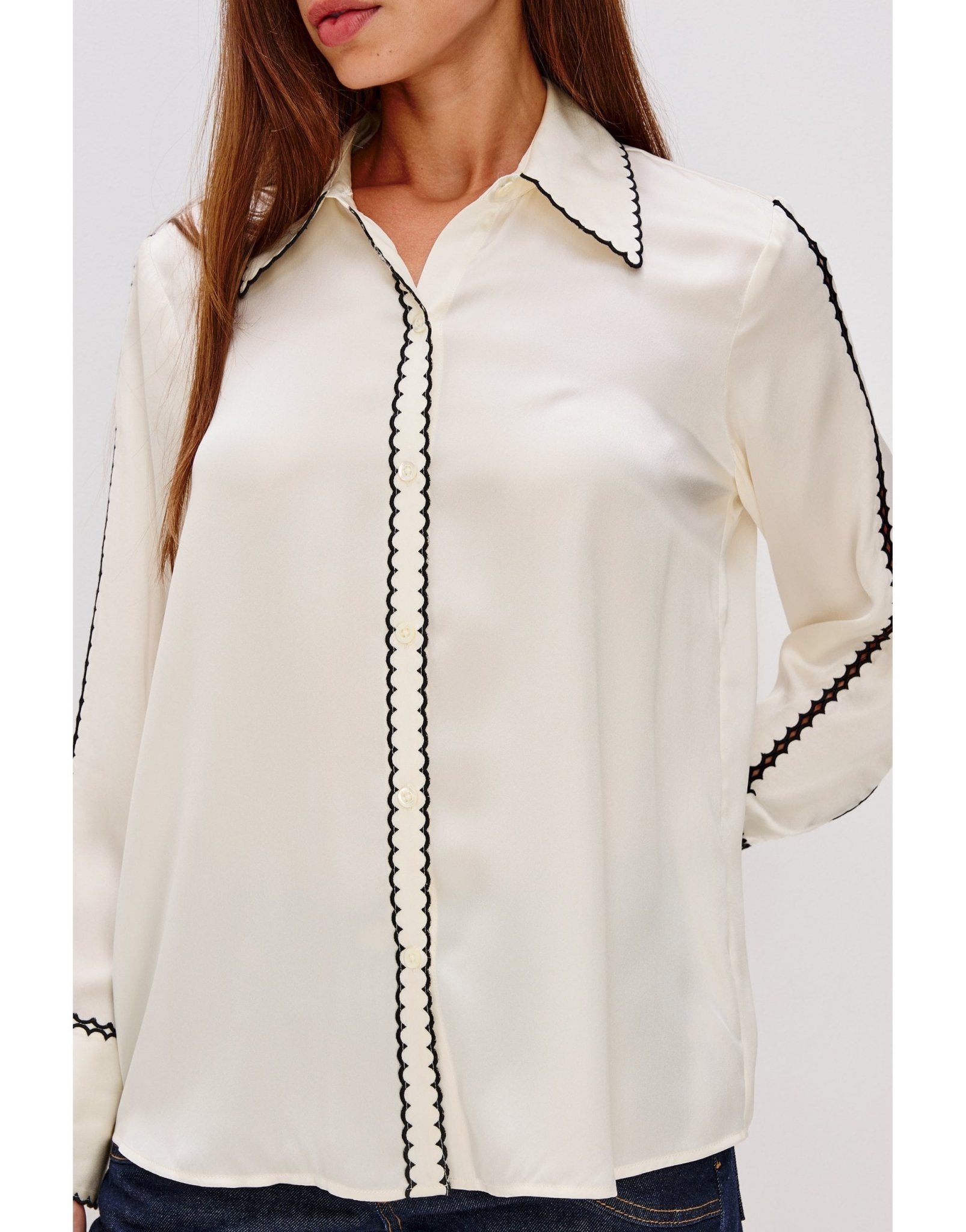 Young Ideas/Henmores - Aloise Contrast Scallop Placket Shirt - ivory - XS