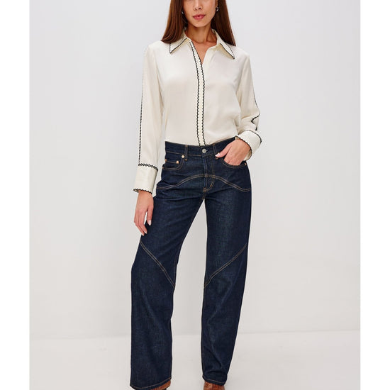 Young Ideas/Henmores - Aloise Contrast Scallop Placket Shirt - ivory - XS