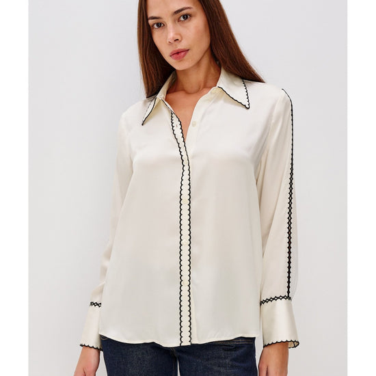 Young Ideas/Henmores - Aloise Contrast Scallop Placket Shirt - ivory - XS