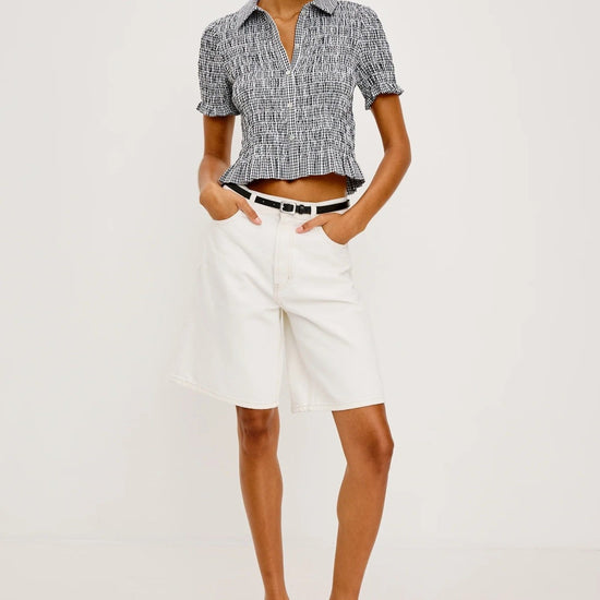Young Ideas/Henmores - Alton Gingham Ruched Short Shirt - Black - S