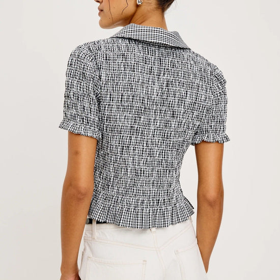 Young Ideas/Henmores - Alton Gingham Ruched Short Shirt - Black - S
